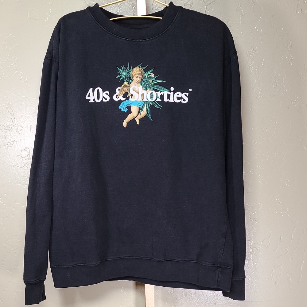 40s & Shorties Black Crewneck Sweatshirt Angel‎ Cherub Large